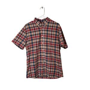 Taylor Stitch Men Large 40 Red Plaid Short Sleeve Button Up Madras Shirt Cotton